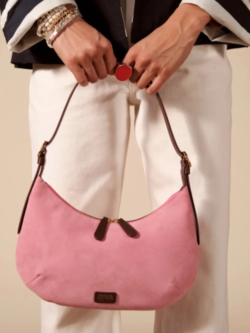 NWT Frances Valentine Starr Hobo Suede Bag in Pink